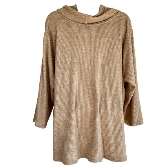 J Jill Wearever Collection Waffle Knit Stretch Cowl Neck Tunic Top Tan Size 2X - Picture 2 of 7